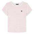 Tommy Hilfiger | Camiseta Nina Manga Corta | Rayas Rosa Palo + Blanco | Cuello Contrastante Blanco | Logo Bandera TH Corazon Bordado | Manga Enrollada | Corte Relaxed  (Solo 8-10T)