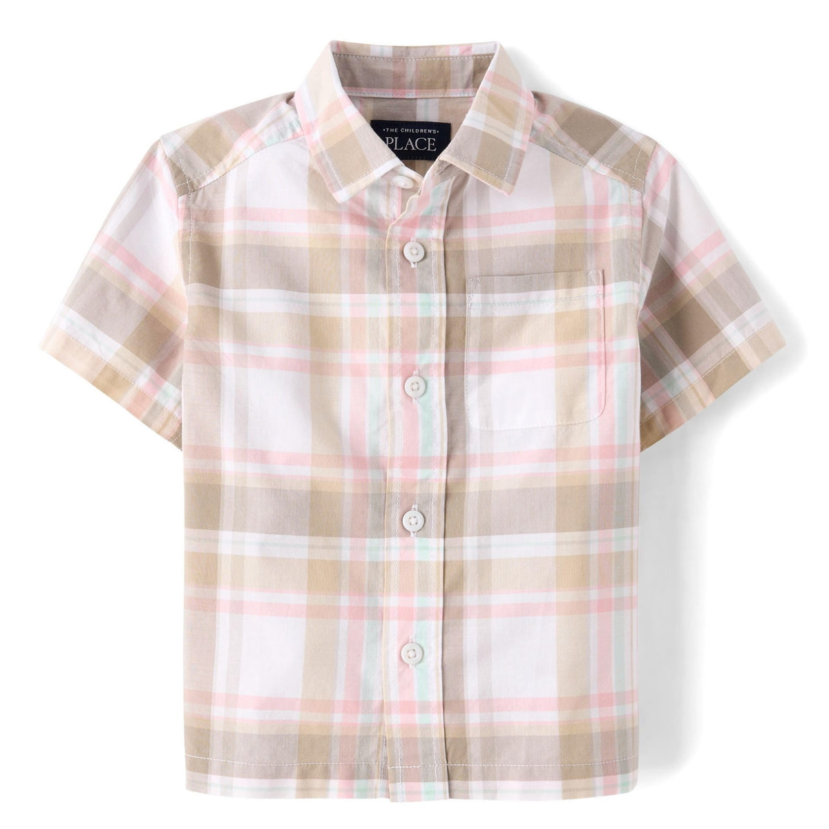 The Children's Place | Camisa Popelín Manga Corta Cuadros Sandy Plaid Bebé Niño (6M - 24M)