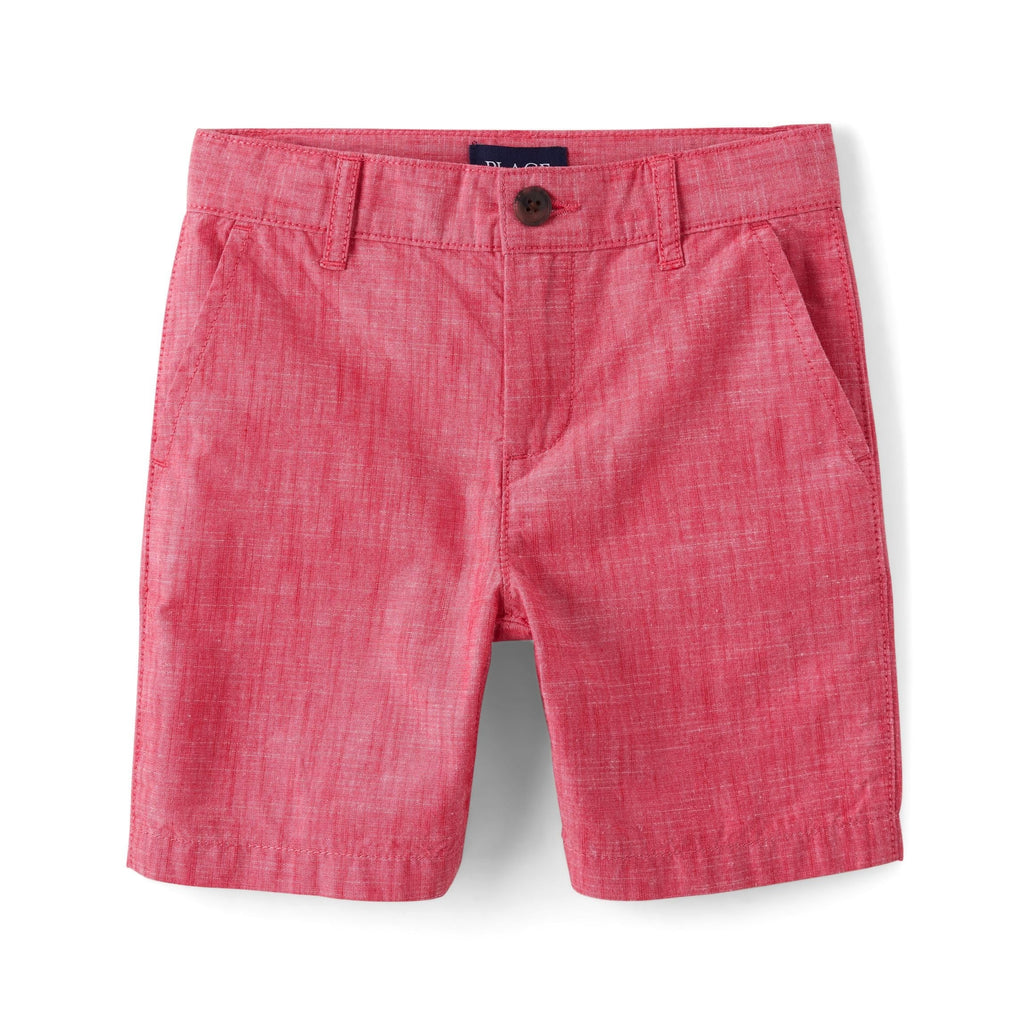 The Children's Place Short Chino Texturizado Niño | Rojo Coral/Frambuesa • Algodón • Botón + Cremallera