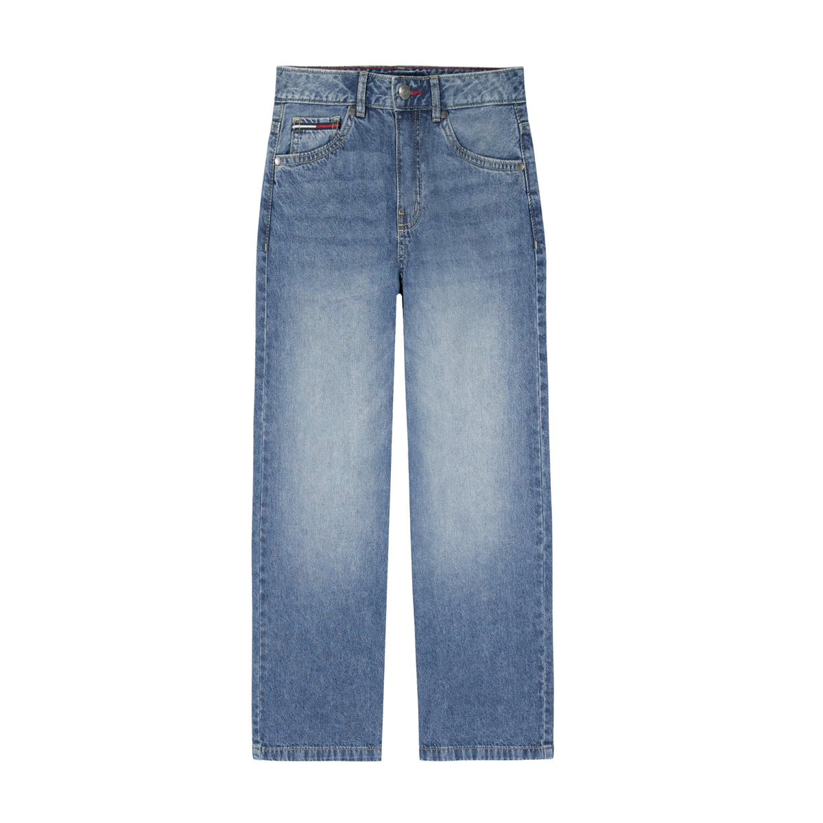 Jean Wide Leg Tiro Alto Tommy Hilfiger | Lavado Azul Claro + Costura Decorativa + Bandera TH | Niña (7T - 16T) (Copia)
