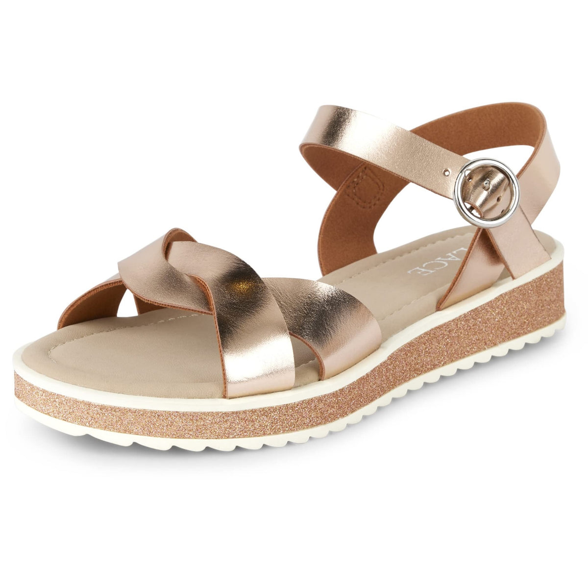 The Children's Place - Sandalias de Plataforma con Correa de Tobillo Ajustable y Detalles de Purpurina para Niñas (Oro Rosa)(Talla 29 - 36)
