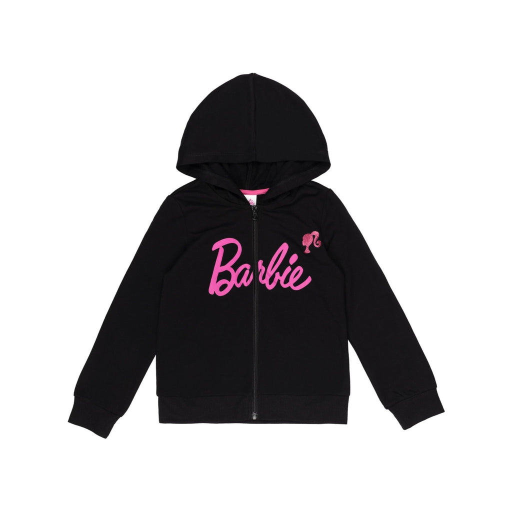 Sudadera con Capucha y Cremallera Barbie Oficial | Negro + Logo Fucsia + 60% Algodón | Niña Minimalista (2T - 16T)
