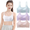 Brasier Entrenamiento Nina Adolescente Pack 3 | 75% Poliamida 25% Elastano | Sin Costuras | Copa Moldeada | Correas Espagueti Ajustables | Relleno Extraible | Celeste + Lavanda + Rosa Nude (12 - 17T)