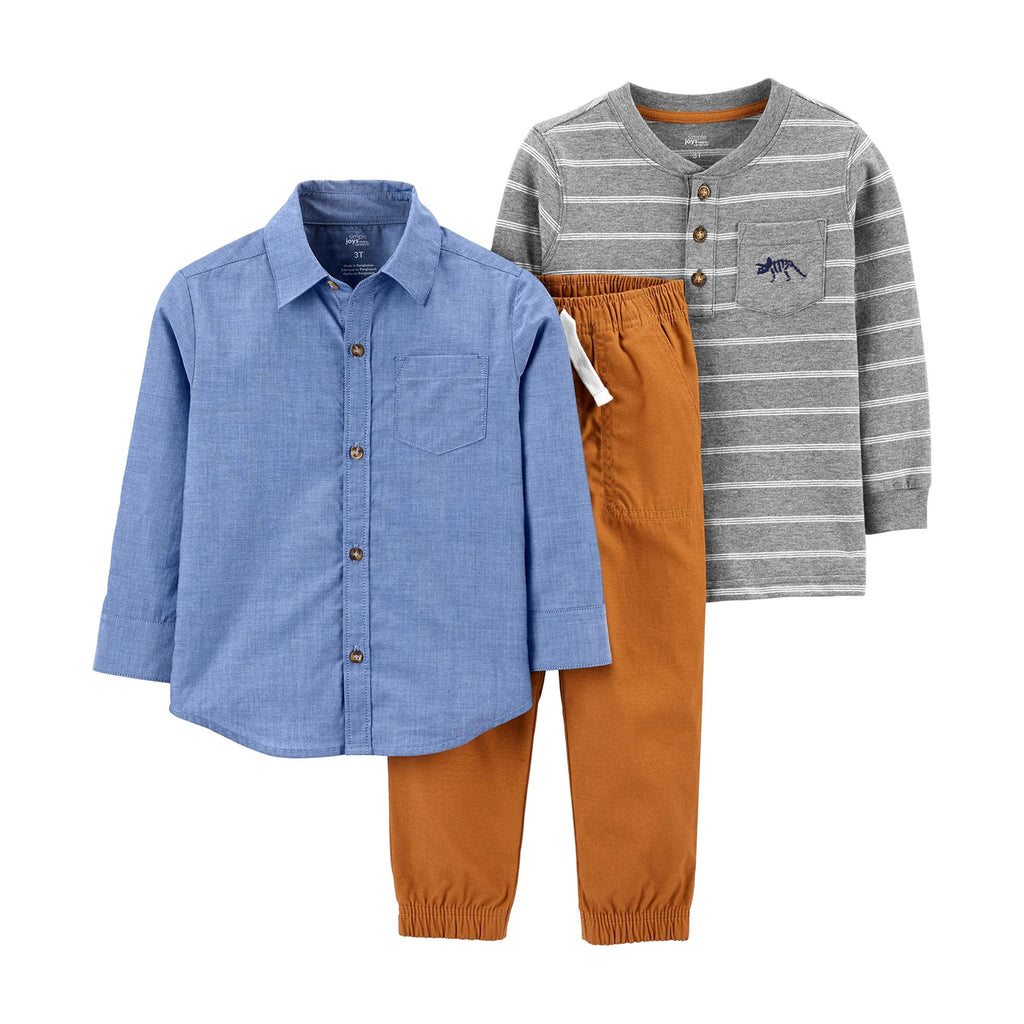 Simple Joys by Carter's Conjunto 3 Piezas Niño | 2 Camisetas + Pantalón — Azul Chambray • Mix & Match Todas las Estaciones