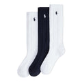 Polo Ralph Lauren | Calcetines Niño Unisex Pack 3 Pares Over-The-Calf Acanalado Algodón Poni Bordado Blanco Negro (Talla 4T - 20T))