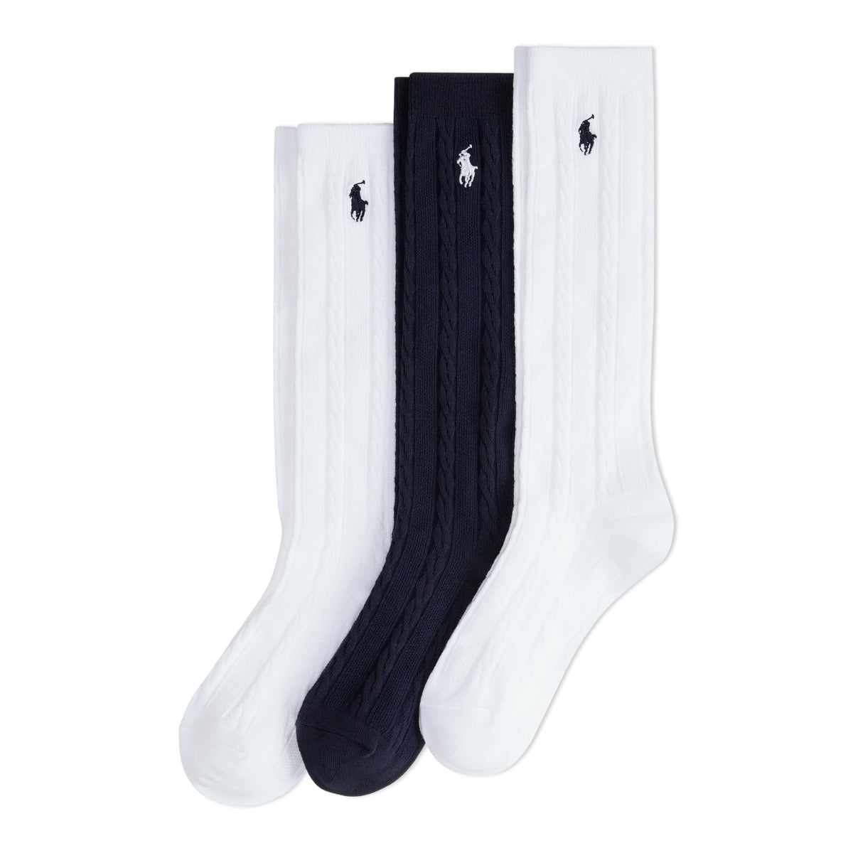 Polo Ralph Lauren | Calcetines Niño Unisex Pack 3 Pares Over-The-Calf Acanalado Algodón Poni Bordado Blanco Negro (Talla 4T - 20T))