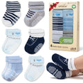 infancie | Calcetines Bebé Niño Pack 6 Algodón Orgánico GOTS Antideslizante Estampados Azul Gris 0-6 Meses