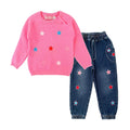 Conjunto 2 Piezas para Niña: Suéter Rosa con Estrellas Bordadas y Jeans Jogger con Estrellas