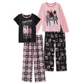 Set Pijama 4 Piezas Barbie Oficial Together We Shine | 2 Camisas + 2 Pantalones + 100% Poliéster | Niña Negro Rosa (4T - 10T)