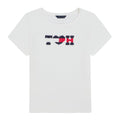 Tommy Hilfiger | Camiseta Nina Manga Corta | 100% Algodon | Cuello Redondo | Monograma T♥H Lentejuelas Navy + Rojo | Corte Ajustado | Blanco (7 - 16T)