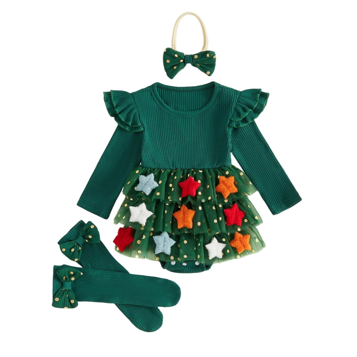 My First Christmas | Mameluco Tutú Estrellas Bebé Niña - Verde