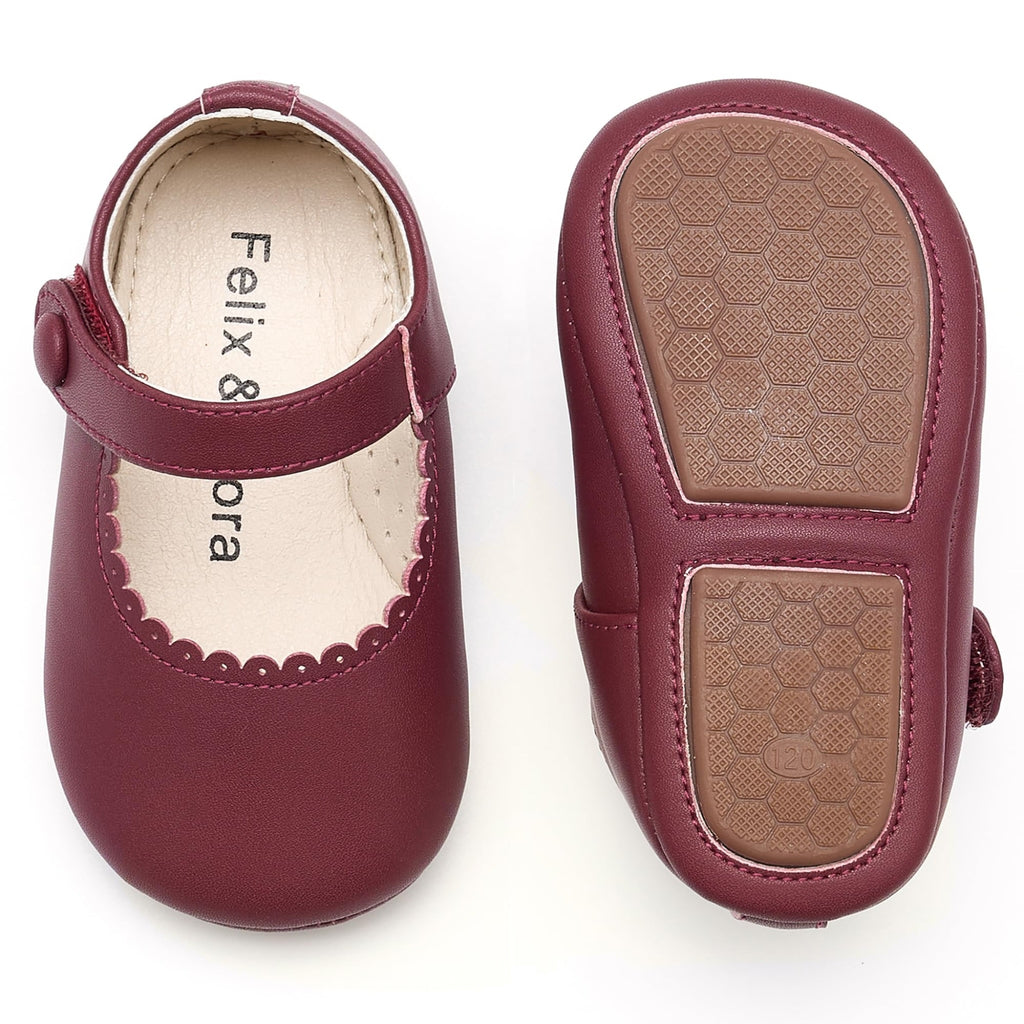 Zapatos de Vestir Antideslizantes de Suela Suave con Velcro para Bebé (Borgoña) – Félix & Flora