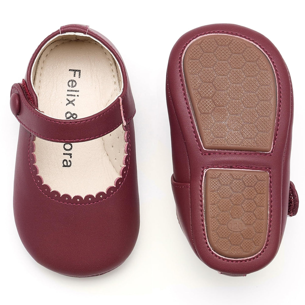 Zapatos de Vestir Antideslizantes de Suela Suave con Velcro para Bebé (Borgoña) – Félix & Flora