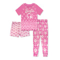 Set Pijama 3 Piezas Barbie Oficial Floral | Camiseta + Short + Pantalón + Elastano | Niña Toddler (12M-5T)