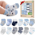 infancie | Calcetines Bebé Niño Pack 12 Algodón Orgánico GOTS Antideslizante Estampados Azul Gris 0-12 Meses