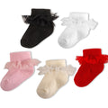 Calcetines Bebé Niña Pack 5 Algodón Canalé Encaje Volante Lazo Satín Lateral Negro Blanco Rosa Crema Rojo