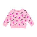 Barbie | Sudadera Nina Manga Larga | Felpa Francesa 60% Algodon 40% Poliester | Estampado All-Over Silueta Ponytail + Logo Cursivo + Estrellas Blancas | Cuello Redondo | Punos y Cintura Acanalados | Rosa (2 - 16)