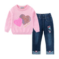 Conjunto 2 Piezas para Niña: Suéter de Corazones con Lentejuelas y Jeans LOVE