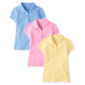 The Children's Place Pack x3 Polos Piqué Niña | Celeste + Rosa + Amarillo • Manga Corta