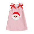 Santa Corduroy Pink Girl | Vestido Pana Rosa Niña — Sin Mangas + Cuello Redondo + Aplicación Papa Noel 3D + Lazos Rojos + Botones Blancos
