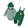 Christmas Green Newborn Set | Conjunto 3 Piezas Bebé — Body Rayas Verde + Overol Verde + Aplicaciones Navideñas + Gorro Nudo