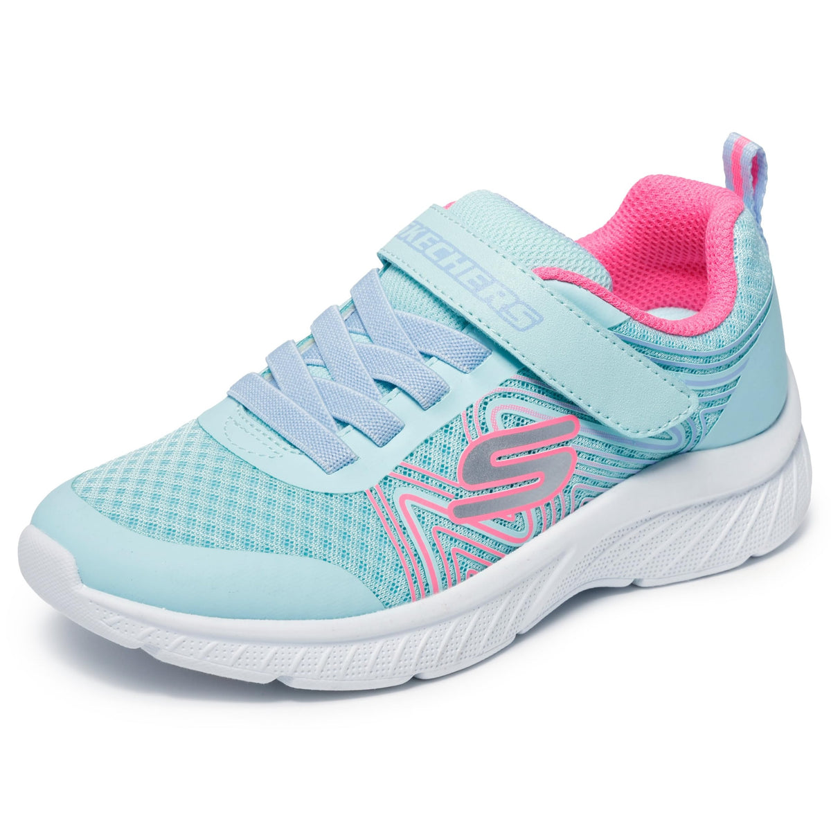 Skechers - Tenis Deportivos Girls' Microspec Advance con Cierre Adaptable y Lavables para Niña (Turquesa/Rosa) (Talla 27 - 36)