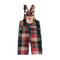 Santa Plaid Overol Navideño Niño | Peto Cuadros Rojo/Navy + Papa Noel Bordado + Tirantes Ajustables — Bebé y Niño