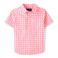 The Children's Place | Camisa Popelín Manga Corta Gingham Rosa Coral Blanco Bebé Niño (6M - 5T)