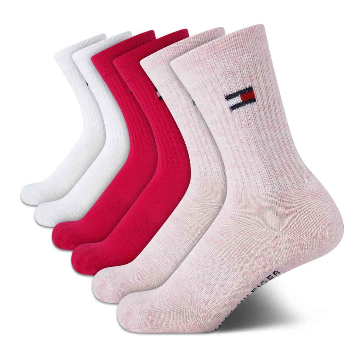 Tommy Hilfiger | Calcetines Niña Pack 6 Pares Crew Deportivos Surtido Rosa Multi Blanco Rojo Logo Bandera (4 - 12T)
