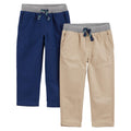 Simple Joys by Carter's Pack 2 Pantalones Pull-On Niño | Corte Cónico Clásico — Kaki Claro + Azul Marino • Cintura Elástica con Cordón
