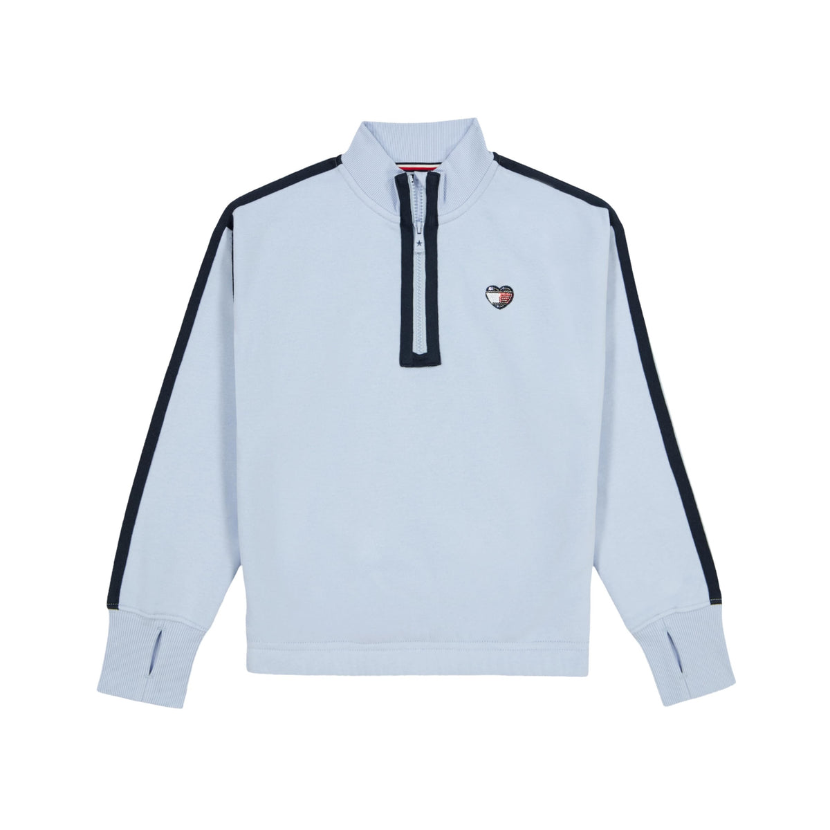 Quarter-Zip Fleece Tommy Hilfiger | Azul Kentucky Blue + Parche Corazón Lentejuelas + Puños Acanalados | Niña (7T - 16T)