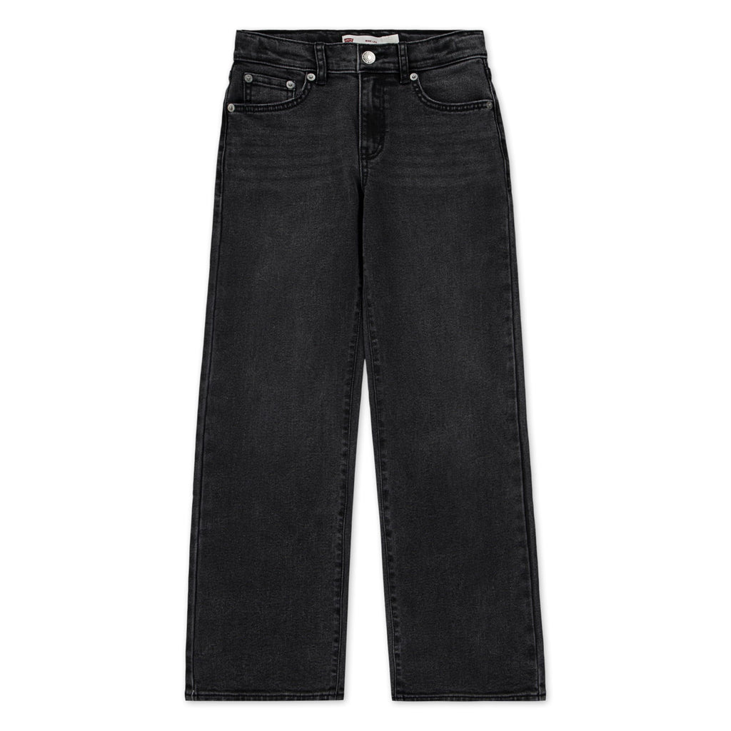 Jean Wide Leg Tiro Alto Levi's | Negro Carbón Lavado + Costuras Plateadas + Tableta Roja | Niña (4T - 16T)