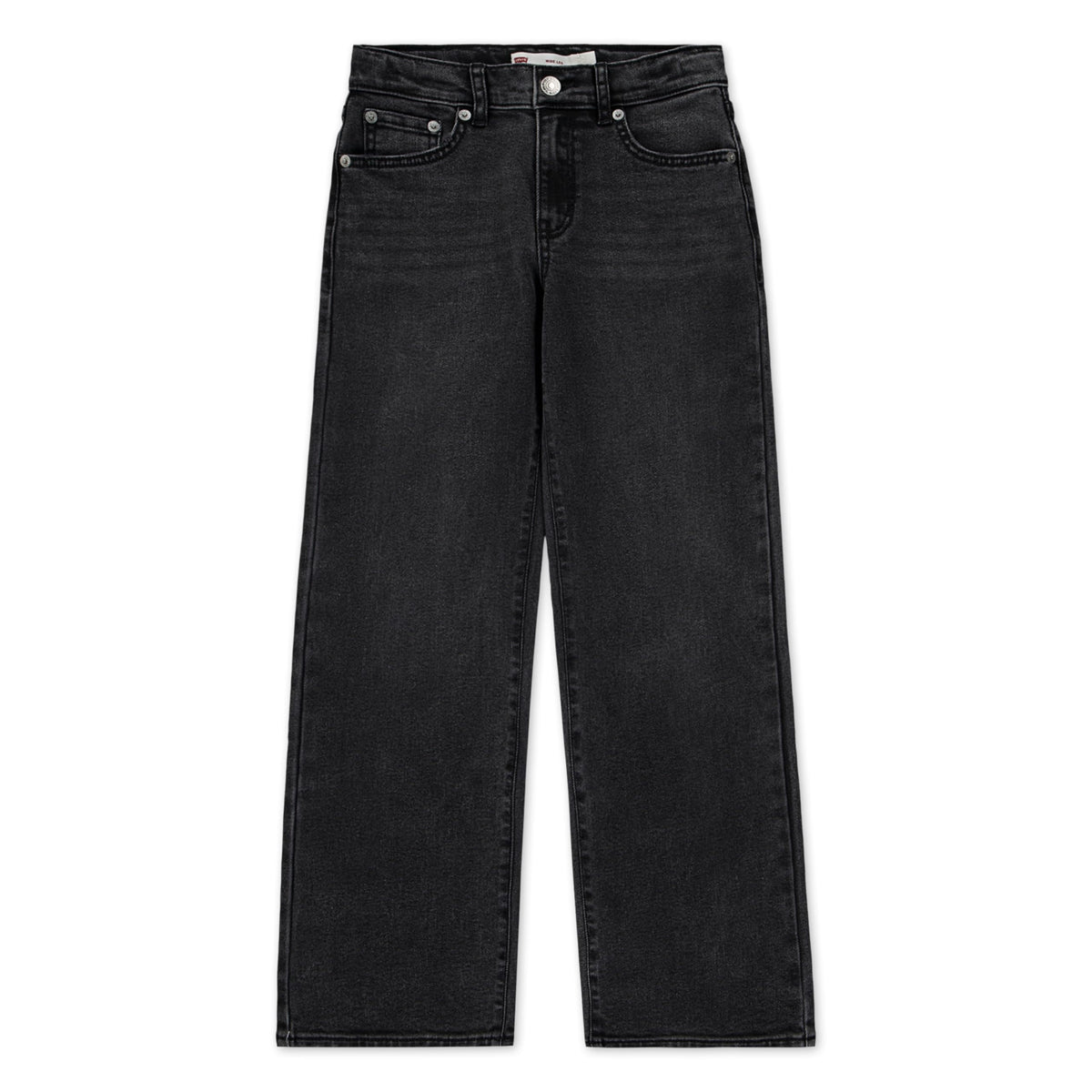 Jean Wide Leg Tiro Alto Levi's | Negro Carbón Lavado + Costuras Plateadas + Tableta Roja | Niña (4T - 16T)