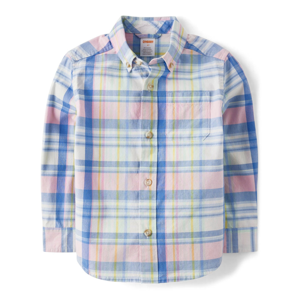 Gymboree Camisa de Cuadros Madras Manga Larga (12-18M, 18-24M, 2T, y 12T)