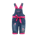 Overol Peto de Mezclilla Peacolate | Bordado Floral + Lazo Rosa Lunares | Denim | Niña/Bebé (3M-3A)