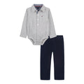 Conjunto 2 Piezas Tommy Hilfiger | Bodysuit Micro-Check Navy Blanco + Pana Prelavada Navy | Bebé Niño (0M - 12M)