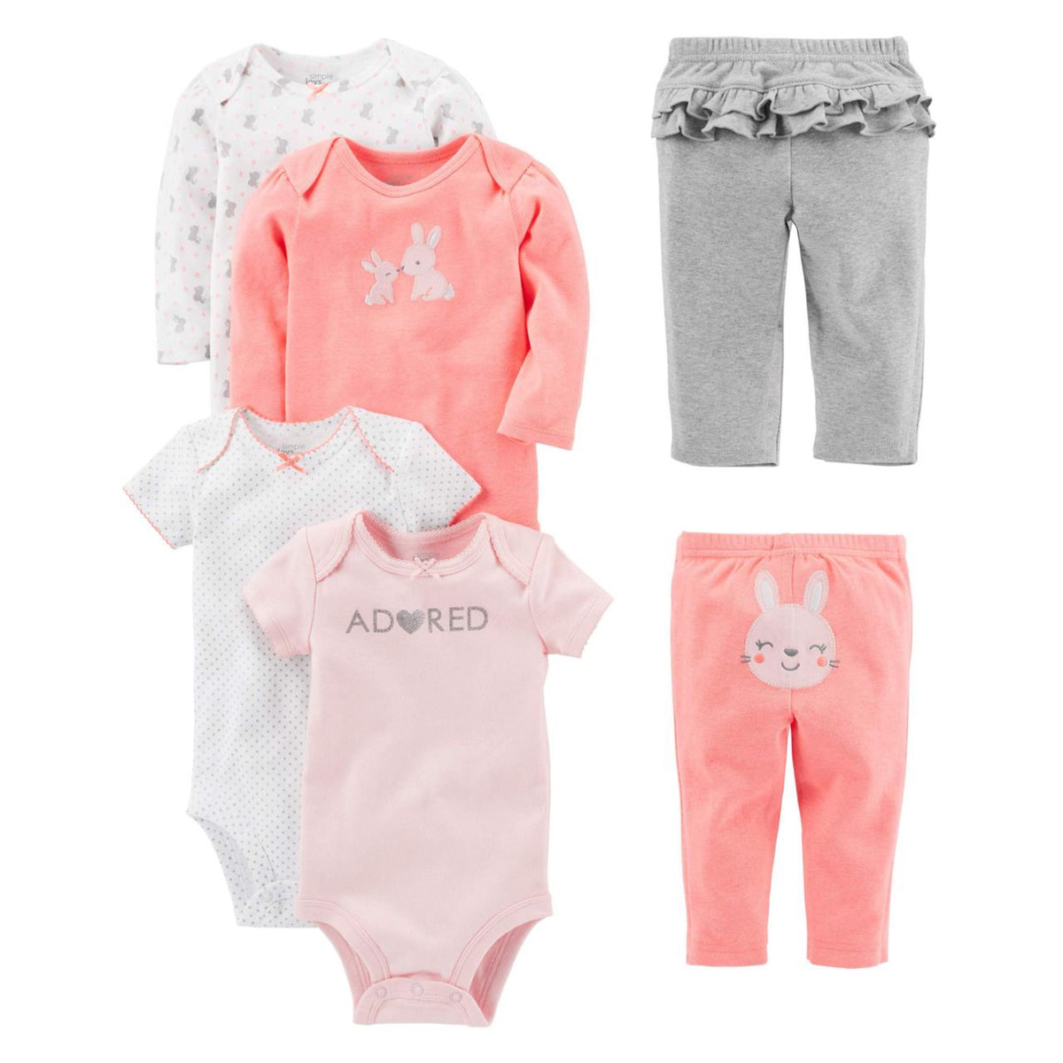 Set de 6 Piezas Simple Joys by Carter's – Bodis y Pantalones para Bebé Niña