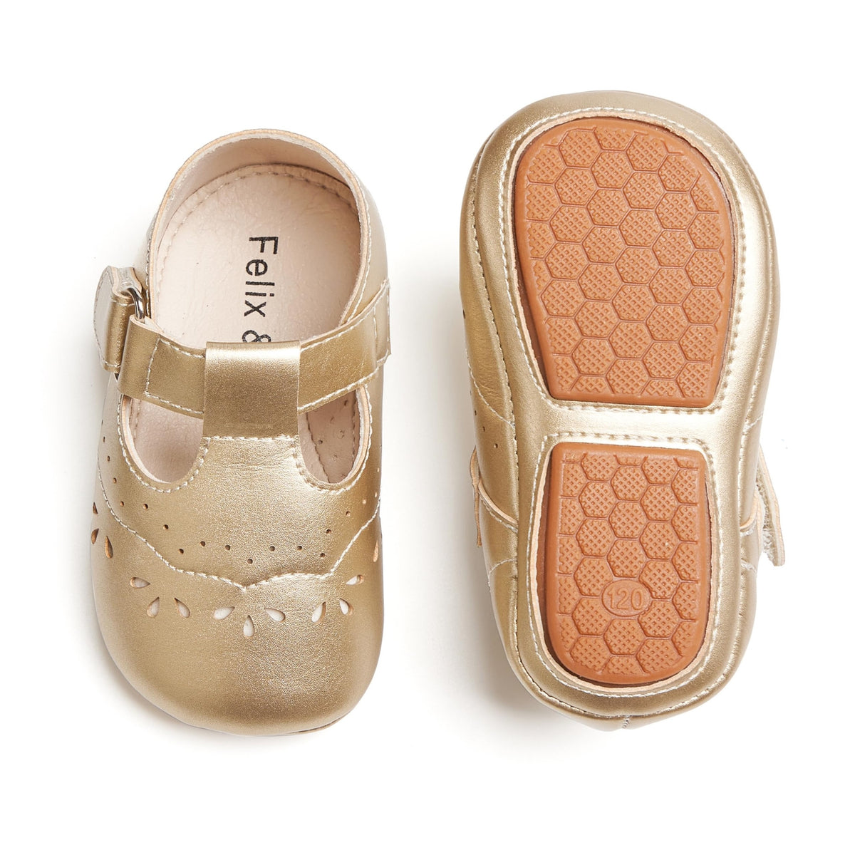 Zapatos de Vestir Estilo T-Strap Antideslizantes de Suela Suave para Bebé (Oro) – Félix & Flora