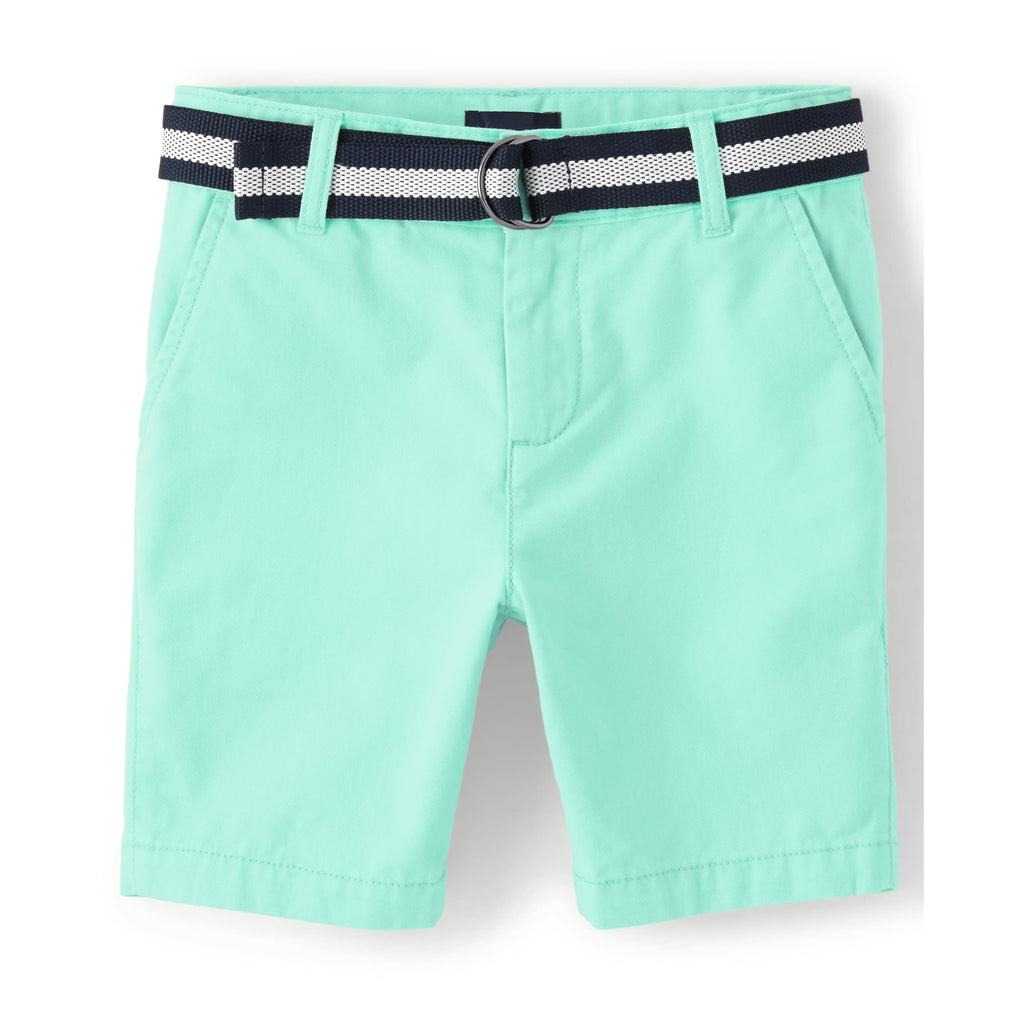 The Children's Place Short Chino Verde Menta con Cinturón Niño | Sarga Algodón • Botón + Cremallera
