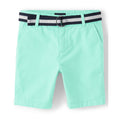 The Children's Place Short Chino Verde Menta con Cinturón Niño | Sarga Algodón • Botón + Cremallera
