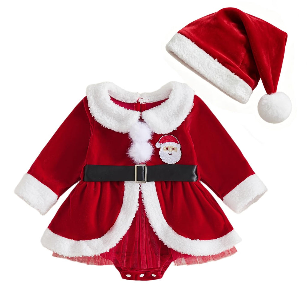 Giraropa | Vestido Mameluco Navideño de Terciopelo Bebé Niña - Rojo