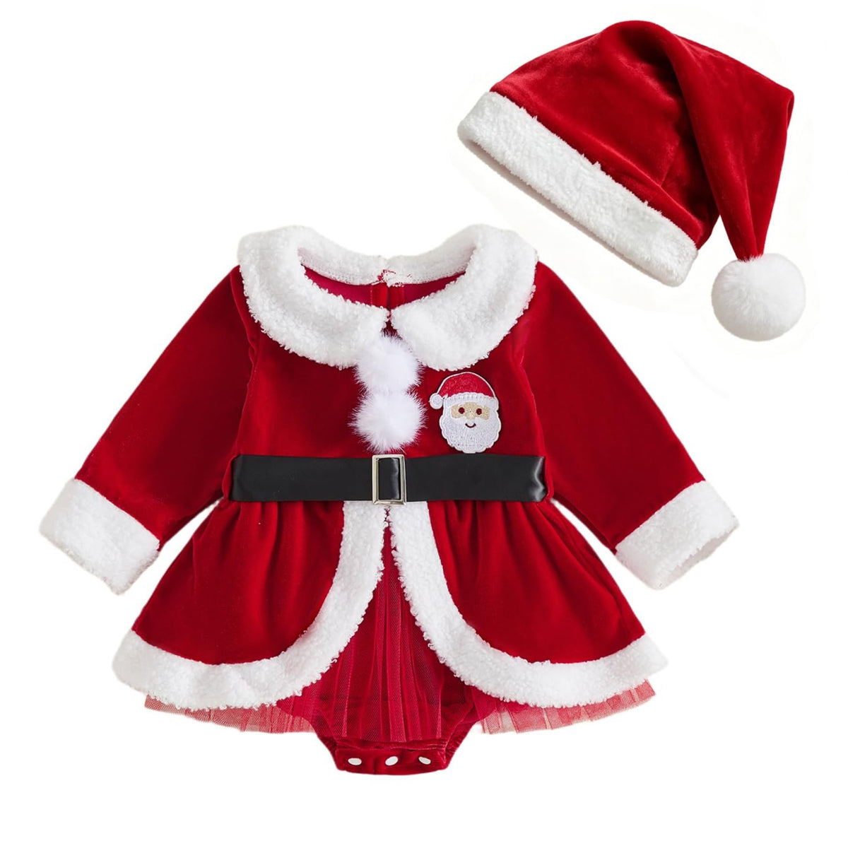Giraropa | Vestido Mameluco Navideño de Terciopelo Bebé Niña - Rojo