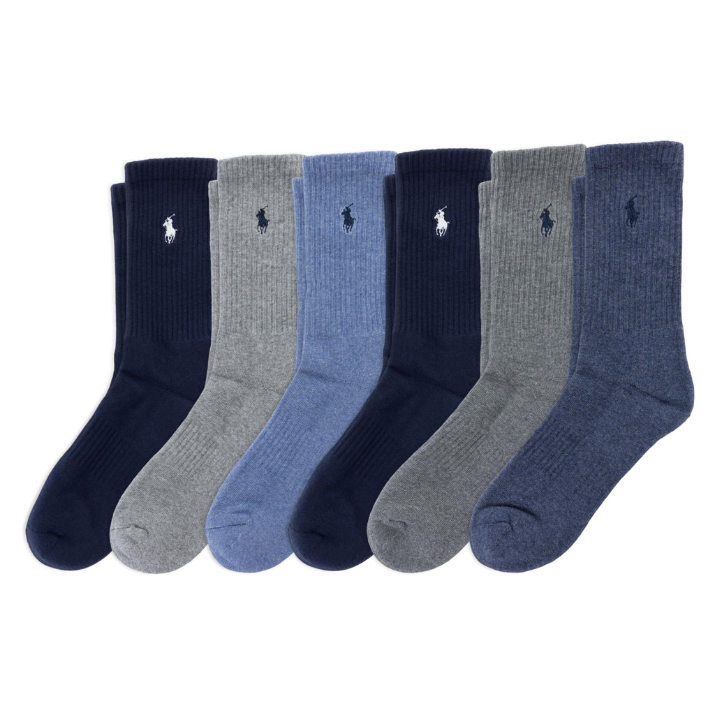 Polo Ralph Lauren | Calcetines Niño Pack 6 Algodón Azul Marino Gris Celeste Denim Surtido Pony
