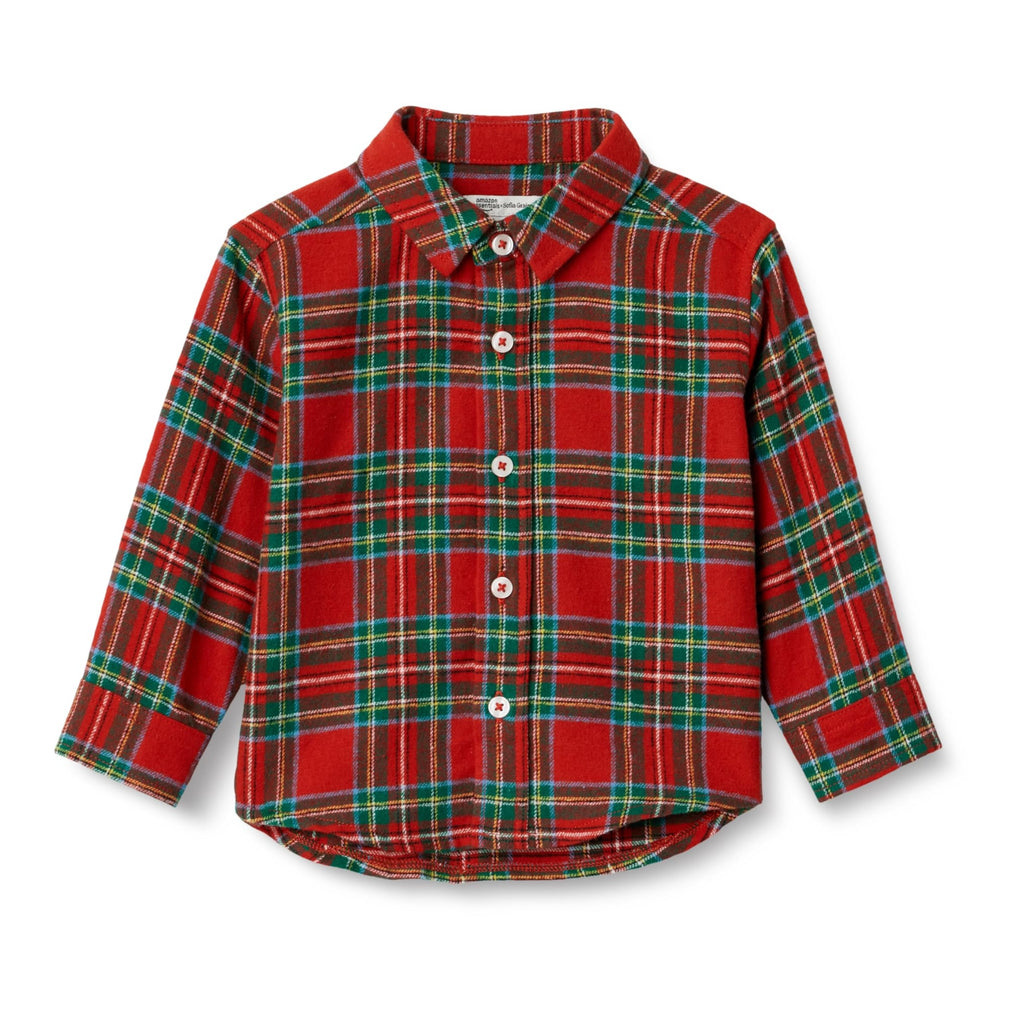 Amazon Essentials x Sofia Grainge Camisa Franela Niño | Cuadros Festivos Rojo Cereza • Navidad • 100% Algodón