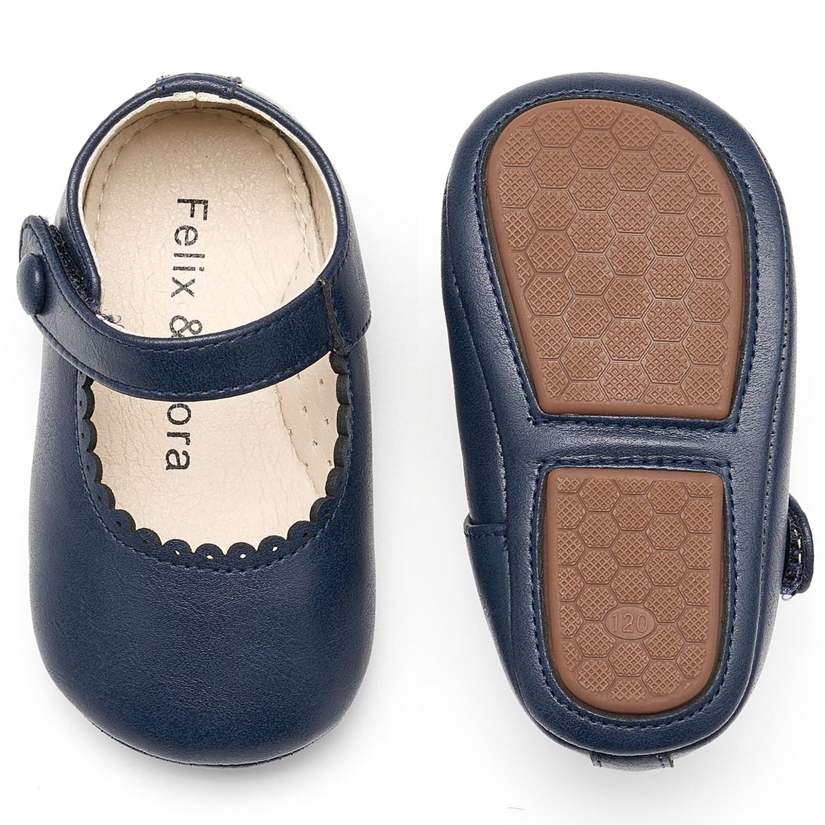 Zapatos de Vestir Antideslizantes de Suela Suave con Velcro para Bebé (Azul Marino) – Félix & Flora