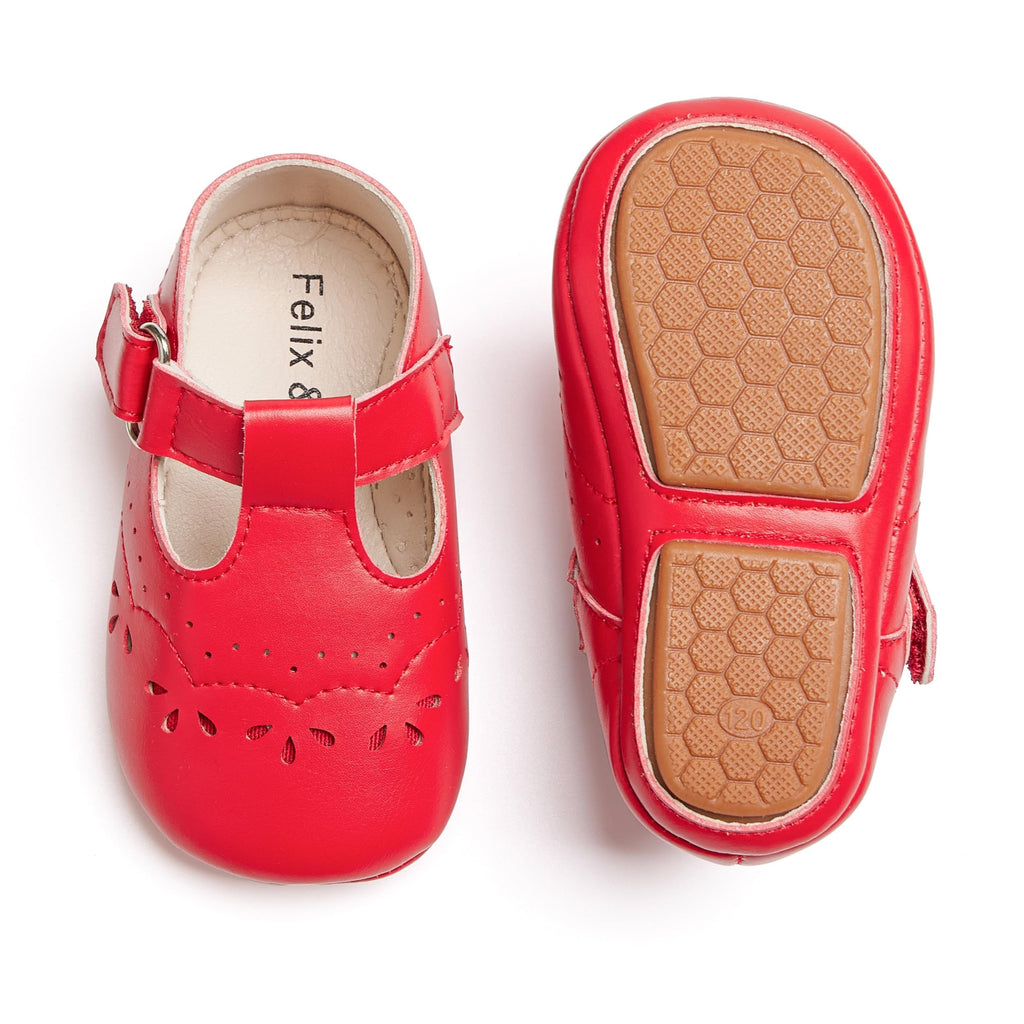 Zapatos de Vestir Estilo T-Strap Antideslizantes de Suela Suave para Bebé (Rojo) – Félix & Flora