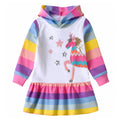 Vestido Hoodie de Unicornio para Niñas – Manga Larga Rayas Arcoíris con Lentejuelas, Algodón  (3 - 12T)