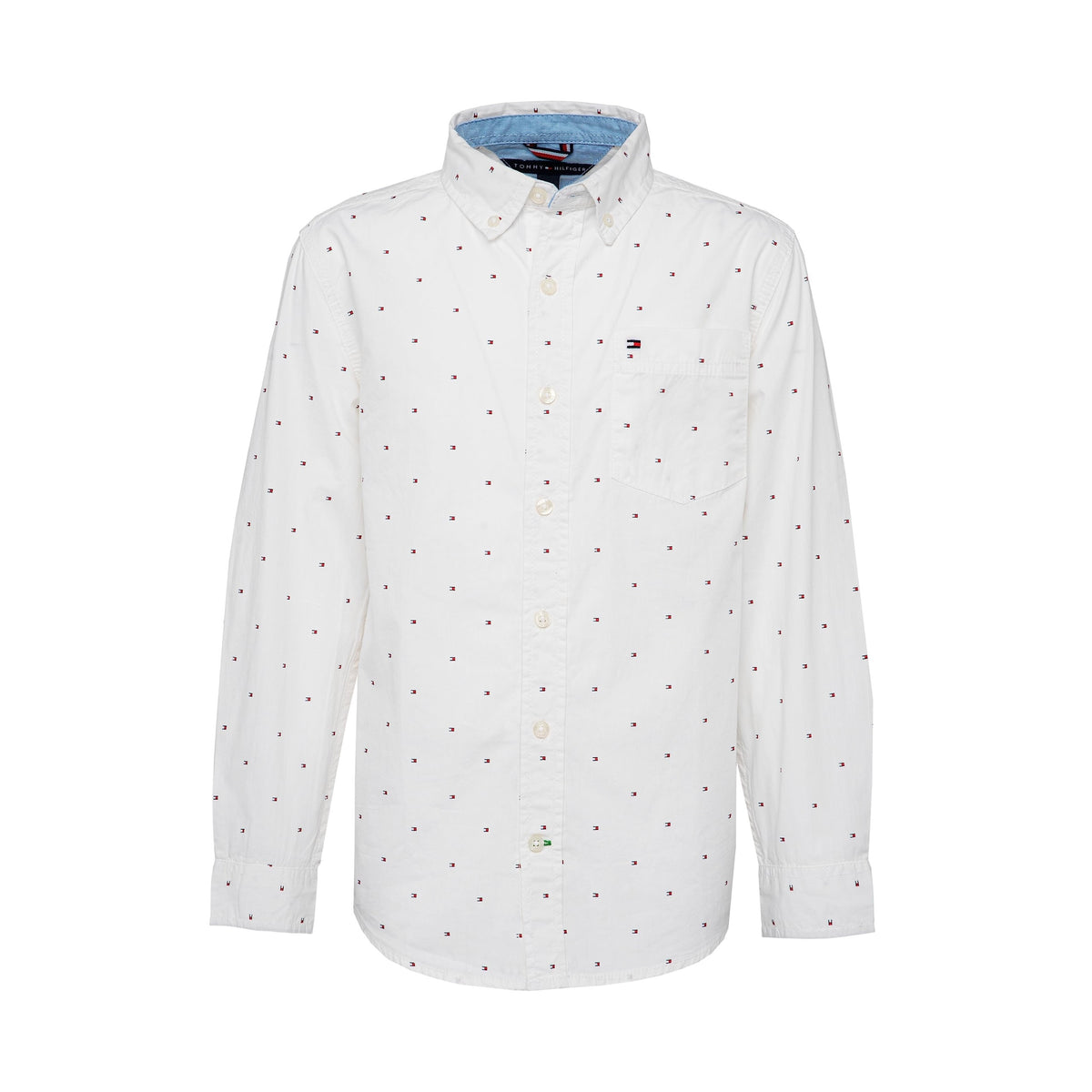 Tommy Hilfiger | Camisa Niño Manga Larga Estampado Logo All-Over Button-Down 100% Algodón Blanco (2 - 7T)