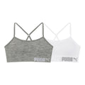 PUMA | Bralette Nina Pack 2 | 94% Nailon 6% Licra | Sin Costuras | Correas Espagueti Ajustables | Galletas Removibles | Gris Claro Jaspeado + Blanco (6 - 14T)