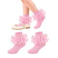 Calcetines Nina Volantes Encaje Tutu Doble Capa Lazo Cinta 3D Rosa Algodon Organza Princesa Boda Pascua (1 - 10T)